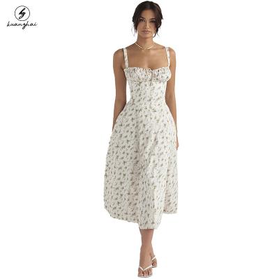 China Professional Custom Floral Anti-Static Beach Wear Custom Vintage Women's Vintage Midi Summer Dress for sale