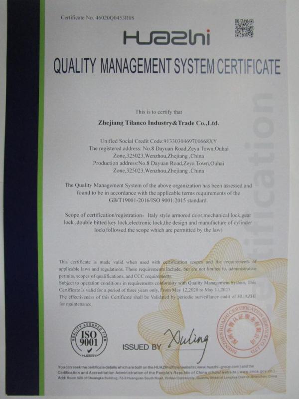 ISO9001 - ZHEJIANG TILANCO INDUSTRY&TRADE GROUP CO.,LTD