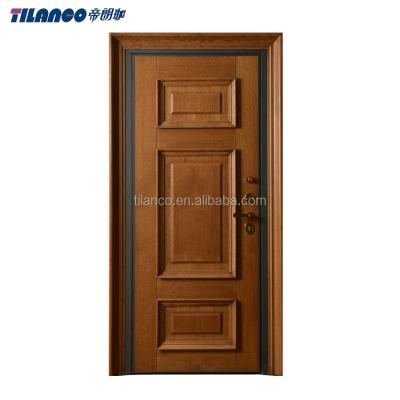 China Modern High Quality Good Design Wooden Entry Doors MDF With Swing Class 4 Modern Apartment Solid Wood Exterior 2mm Galvanized Plate for sale