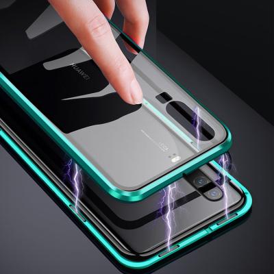 China Shock Proof 360 Full Cover Metal Protective Magnetic Bumper 2 IN 1 Tempered Glass Phone Cover Case For HUAWEI P30 for sale