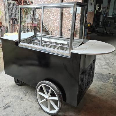 China Ice Cream Vehicle 6 Trays Commercial Catering Mobile Vending Gelato Cart Sorbet Display Case With Lockers for sale