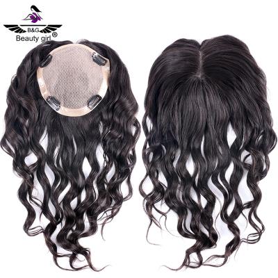 China No price shedding beauty girl hair pieces basic color cheap remy natural silk lace top curly topper for women for sale