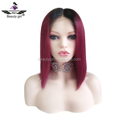 China Silky Straight Wave Beauty Girl 12 Inch Remy Pre Pluck Hair Lace Front Wigs Ombre Color Lead Wigs For Black Women for sale