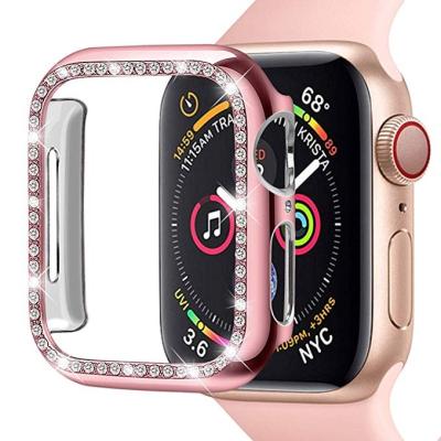 China 360 Degree Cover Device Bling Diamond Case Watch Band For Apple Watch Series 4 5 6 40/44mm Diamond Watch Case for sale