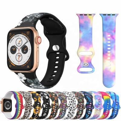 China Custom Style Pattern Silicone Custom Band For Apple Watch 4 3 6 Se 7 Watch Band 44mm 40mm 45mm 41mm Cartoon Printed Strap IWatch Series 5 for sale