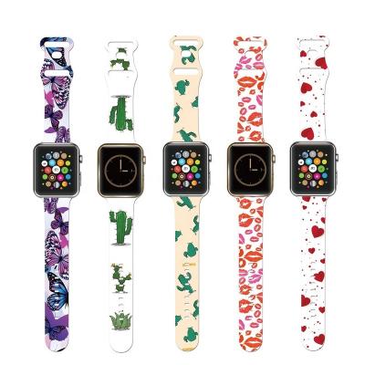 China Customized Style Customized Pattern Printed Strap For Apple Watch Band 44mm 40mm 42mm 38mm Silicone Women Strap For SE 6 5 Series 7 4 3 for sale