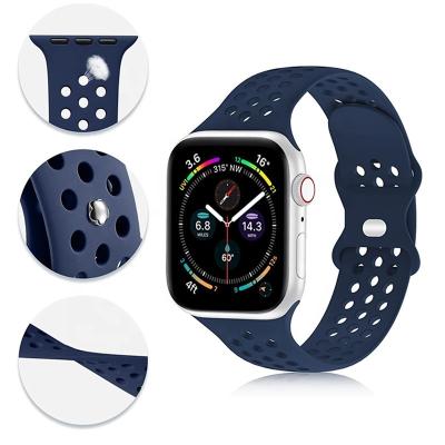 China With Hole Design Breathable Silicone Strap Compatible With Apple Watch 6 Se 5 44mm 40mm Breathable 4 Sports Strap Strap For iwatch 3 2 42mm 38mm Band for sale