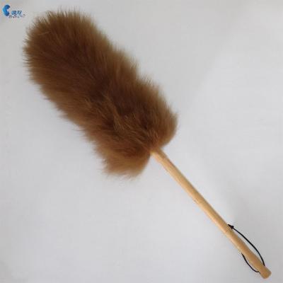 China Manual Good Quality Brown Color Lambswool Duster Bamboo Handle Bamboo Household Sweep Furniture Cleaner Cleaning Tool for sale