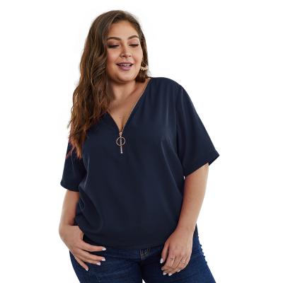 China Women Summer Sale Solid Color Zipper Woman Breathable Warm Top Blouse Short Sleeve Front Zipper One Piece Chiffon for sale