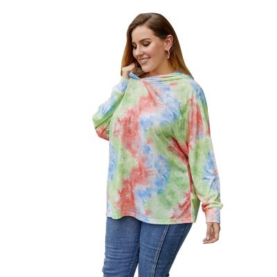 China Breathable Hooded Fashion Tie Dye Long Sleeve Sweater Tops Printing Design T Shirts Red Cotton Material Drop for sale