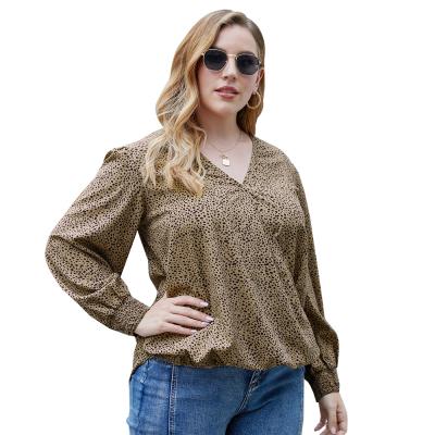 China Breathable In Stock Women Long Sleeve V-Neck T-Shirts Leopard Print Vintage Office Elegance Top Blouses for sale