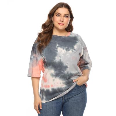 China Fashionable Casual Loose T Shirt Tie Dye Short Sleeve Plus Size Tees Street Wear Shirts For Woman for sale