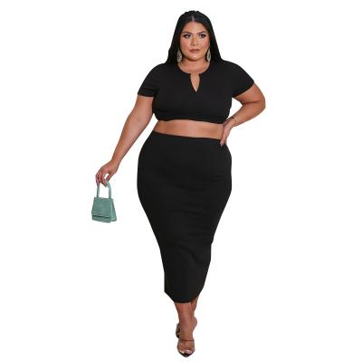 China Plus Size Anti-Static Wholesale Skirt Sets Short Sleeve Ladies Two Piece Black Long Skirt Set for sale