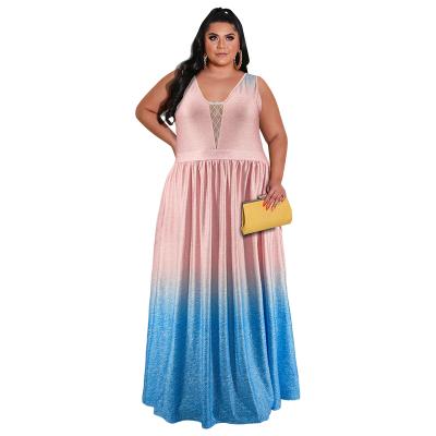 China Breathable Plus Size Night Dresses For Women Lady Party Elegant Luxurious Gradient Printing Dresses For Fat Ladies for sale