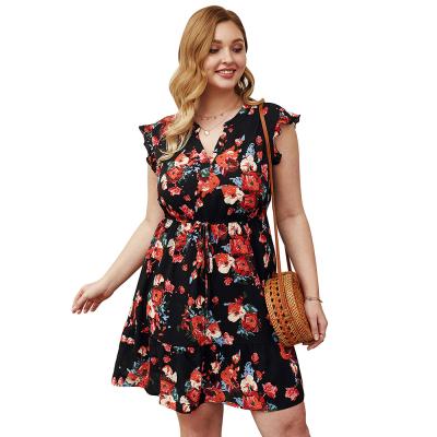 China 2021 Summer Breathable Wholesale Popular Dress Designs Cheap Print Dress Plus Size Women's Elegant Midi Dress for sale