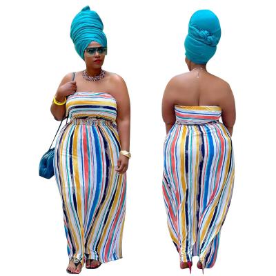 China Summer Washable One Piece Plus Size African Turkey Dress Striped Strapless Sleeveless Casual Maxi Dress for sale