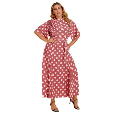 China Spring Summer Candy Washable Maxi Dress Polka Dot Printed Button Up Shirt Dress Ladies Office Casual Dress for sale