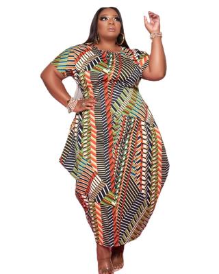 China Plus Size Women's Breathable Dresses Print Irregular Dress Casual Round Neck Plus Size Sweater Maxi Dress for sale