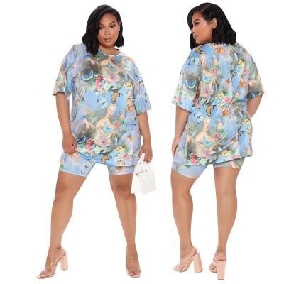 China Anti-pilling Drop Shipping Casual Suit Women Clothes Oversized T-shirts Crewneck Shorts 2 Piece Suit for sale