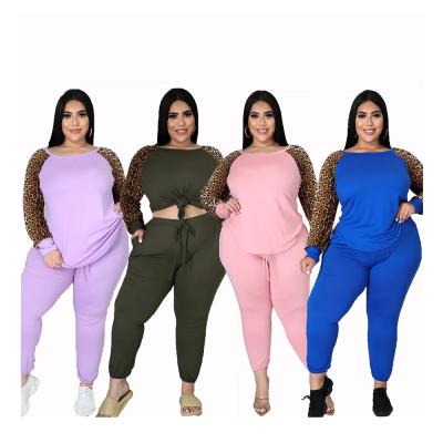 China Women's Anti-pilling Wholesale Fitness Leopard Tracksuit 2 Piece Tracksuit Panel 2 Piece Set Two Piece Suit for sale