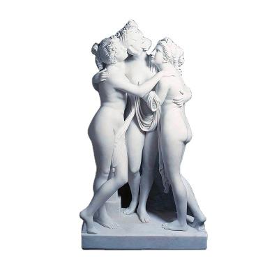 China Life Size White Marble Female Statue Three Natural Marble Grace Europe Famous Garden Sculpture for sale