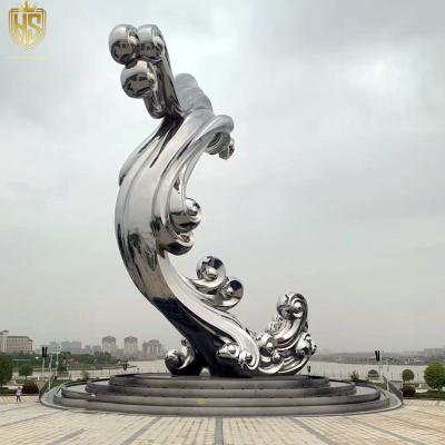 China Abstract Outdoor Abstract Spray Sculpture For Modern Beach Stainless Steel Sculpture Large Mirror Polished Metal Statue for sale