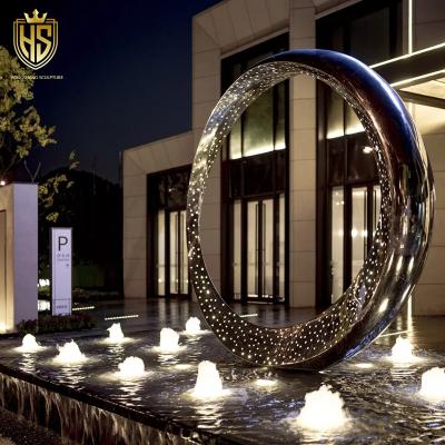 China Outdoor Abstract Stainless Steel Decoration Metal Craft Lighting Circle Statue For Sale for sale