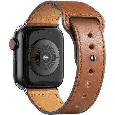 China Luxury Custom Engravable Logo Sporty Leather Buckle Watch Band For Apple Watch 7 45 Leather Cuff Strap Band For Apple Watch Ultra for sale