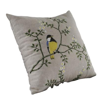 China PORTABLE Cushion Cover 45x45 Spring Summer Cushion Cover Bird Leaf Branch Embroidery Zipper for sale