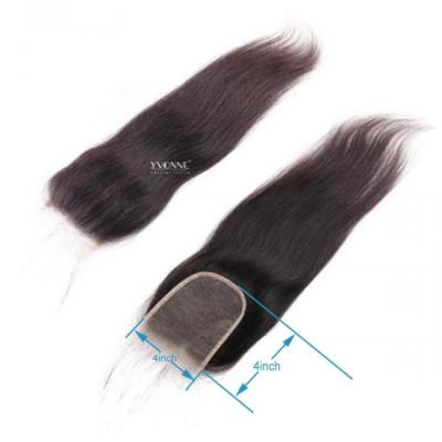 China YVONNE Transparent Lace Closure Size 4x4 100%Human Hair Natural Brazilian Straight Hair Free Piece Bleached Knots With Baby Hair for sale