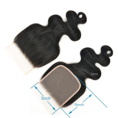 China YVONNE Transparent Lace Closure Size 5X5 Body Wave Soft Brazilian Hair Free Part Bleached Knots With Baby Hair for sale