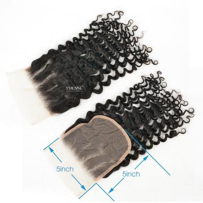 China YVONNE Transparent Lace Closure Size 5X5 Brazilian Soft Deep Wave Hair Free Part Bleached Knots With Baby Hair for sale