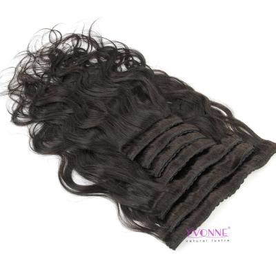 China Yvonne Virgin Hair 18Clips Hand Made Brazilian Peruvian Long Body Wave Hair Clip In Hair Extension for sale