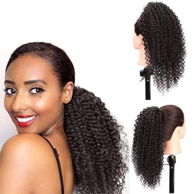 China Can Be Bleached Yvonne Brazilian Hair Drawstring Ponytail Clip In Virgin Hair Extension Curly Curly Ponytial For Black Women for sale