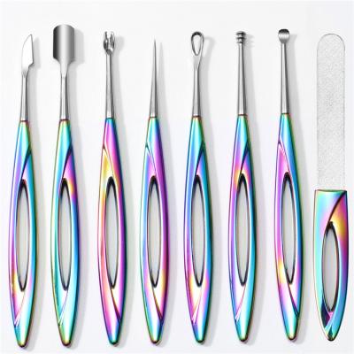 China Colorful Stainlless Steel WELLFLYER Stainless Steel Nail Pusher Gel Nail Polish Remover Tools Double Sided Nail Cuticle Pusher for sale