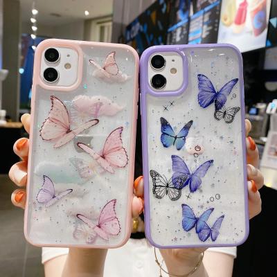 China Anti-drop fashion butterfly girl stick transparent soft TPU phone case for iphone 7 8 11 12 13 pro x max xs plus xr for sale