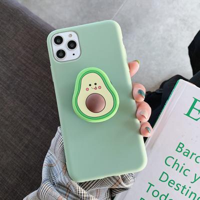 China Anti-drop cartoon green avocado tpu phone case with stand holder for iphone 11 12 pro XS max X max XR 8 for sale