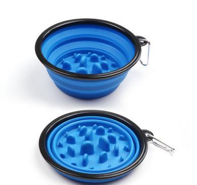 China Silicone Pet Bowl Viable Portable Slow Feeder Sublimation Dog Bowl Collapsible Non Slip Folding Dog Bowl With Metal Carabiner for sale