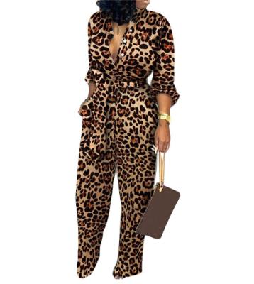 China QUICK DRY ladies sexy long sleeves leopard printed sexy waistband fashion women jumpsuit for sale