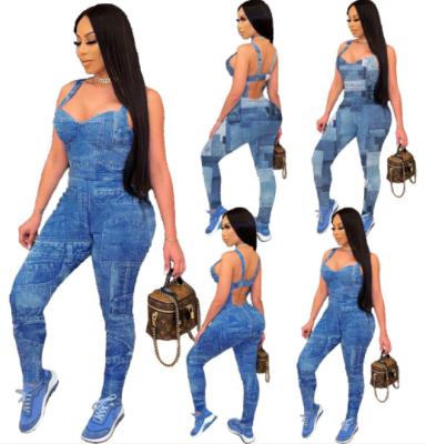 China QUICK DRY Ladies Casual Printed Onesie Sleeveless Back Hollow Out Strap Overalls for sale