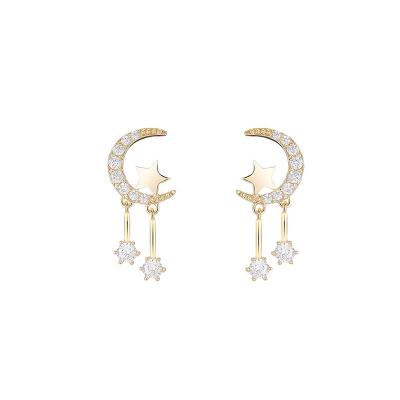 China CLASSIC Hot Sale 925 Silver Needle Diamond Moon Star Stud Earrings Jewelry for sale