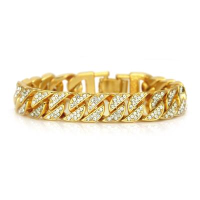 China European and American hip hop men's jewelry new full diamond gold cuban bracelet CLASSIC for sale