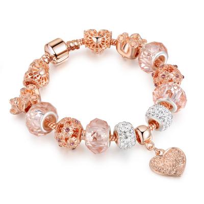 China BOHEMIA 2020 New Gold Crystal Glass Heart Pendant Pink Beaded Bracelet for sale