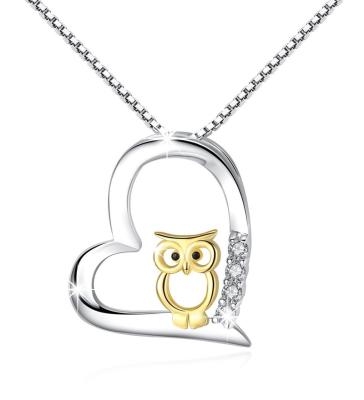 China Fashion CLASSIC Diamond Owl Heart Shaped Pendant 925 Sterling Silver Necklace Jewelry for sale