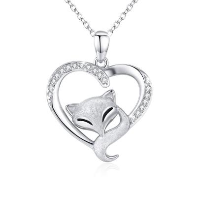 China Fashion CLASSIC Diamond Fox Pendant Heart Shaped 925 Sterling Silver Necklace Jewelry for sale