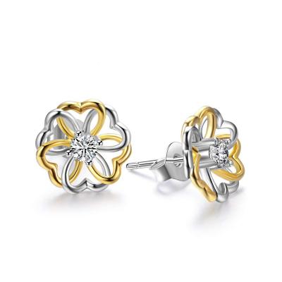 China BOHEMIA Creative Two Color Flower Earring Sterling Silver Jewelry for sale