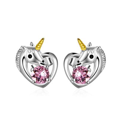 China Diamond Heart Unicorn Cute Trendy CLASSIC 925 Sterling Silver Stud Earrings Jewelry for sale