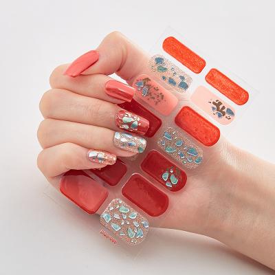 China Wholesale Hot Sale Custom Logo Gel Nail Wraps Stickers 14 Design Nails Laser Bronzing Real Press On Nail Polish Strips for sale