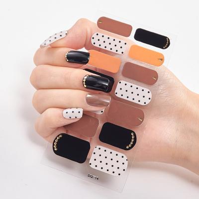 China Design Nail Polish Strips Waterproof 14 Strips Removable Nail Wrap Gel Adhesive Press On Semi Cured Nail Wrap for sale