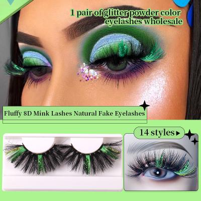 China glittering powder 25mmColorful mink hair best mink lashes wholesale eye lashes false eyelashes full strip lashes 3d eyelashes 25mm mink 5d eyelashes seller for sale